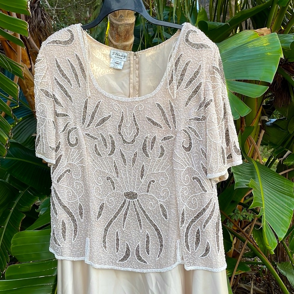 Vintage Stenay beaded, silk fit and flare dress